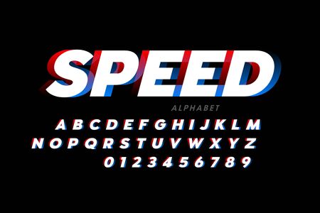 Speed sport style font, alphabet and numbersのイラスト素材
