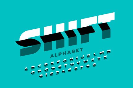 Shifted style modern font, alphabet letters and numbersのイラスト素材