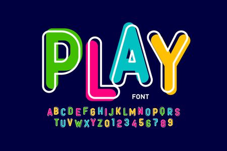 Kids style colorful font, playful alphabet letters and numbersのイラスト素材
