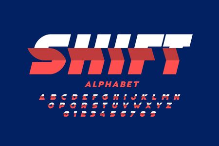 Shifted style modern font, alphabet letters and numbersのイラスト素材