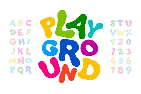 Children's style colorful font, playful alphabet, letters and numbersのイラスト素材