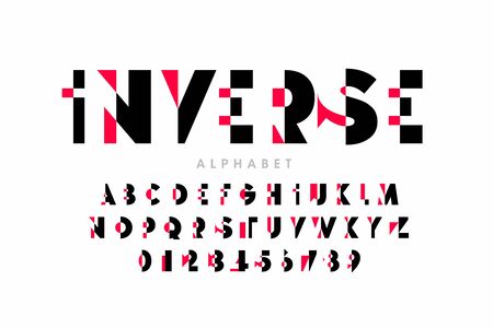 Inverse style modern font, alphabet letters and numbers,のイラスト素材