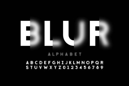 Blurry style font design, alphabet letters and numbersのイラスト素材