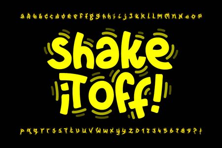 Shaky style font design, shake it off poster, vibrant alphabet letters and numbersのイラスト素材