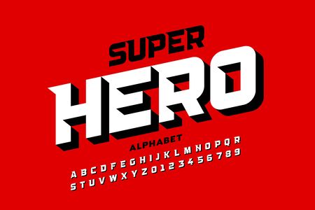 Comics super hero style font, alphabet letters and numbersのイラスト素材