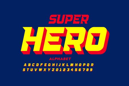 Comics super hero style font, alphabet letters and numbersのイラスト素材