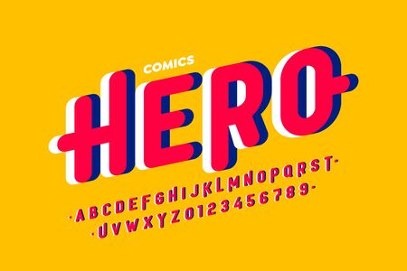 Comics style font, super hero alphabet, letters and numbersのイラスト素材