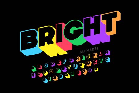 Vibrant colorful style font design, alphabet letters and numbersのイラスト素材