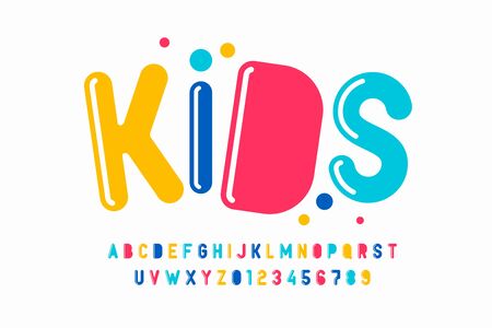 Playful style font design, kids alphabet, letters and numbersのイラスト素材