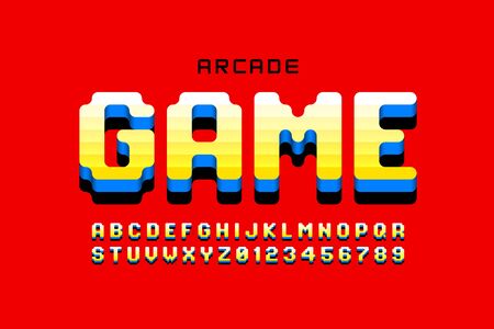 Arcade game style font design, retro 80s video game alphabet, letters and numbersのイラスト素材