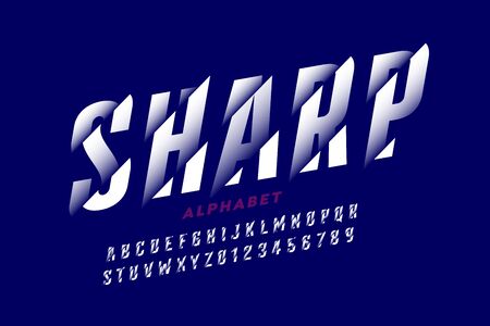 Modern font design with sliced effect, alphabet letters and numbersのイラスト素材