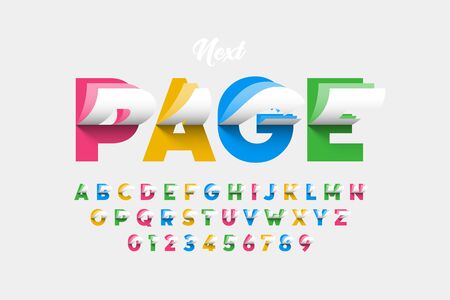 Flipping pages style colorful font, alphabet letters and numbersのイラスト素材