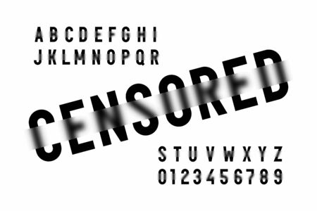 Censored style modern font, alphabet letters and numbersのイラスト素材