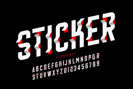 Sticker style font design, alphabet letters and numbersのイラスト素材