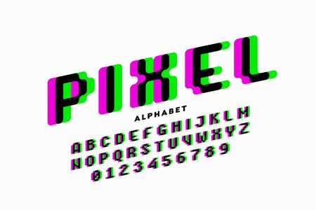 Pixel style font, alphabet letters and numbersのイラスト素材