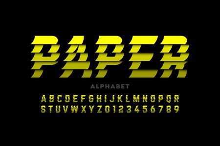 Glued paper sheets style font, alphabet letters and numbersのイラスト素材