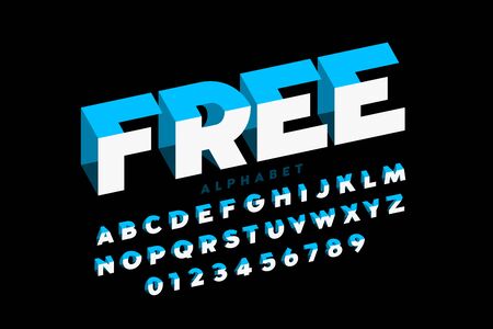 Three dimensional style font design, alphabet letters and numbersのイラスト素材