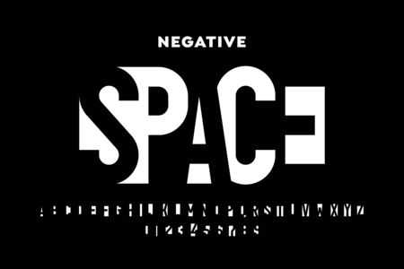 Negative space style font, alphabet letters and numbersのイラスト素材