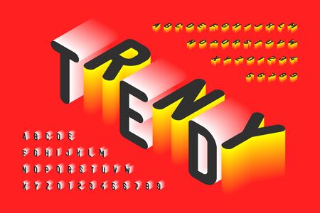 Isometric style trendy 3d font, three dimensional alphabet, letters and numbersのイラスト素材