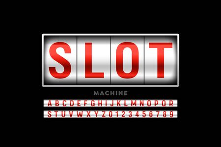 Slot machine style font, alphabet letters and numbersのイラスト素材