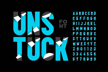 Unstuck style font design, alphabet letters and numbersのイラスト素材