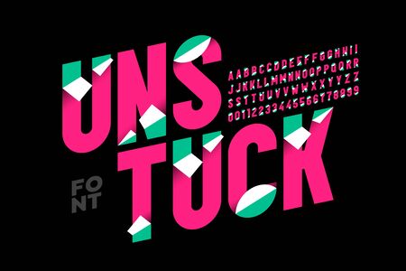 Unstuck style font design, alphabet letters and numbersのイラスト素材