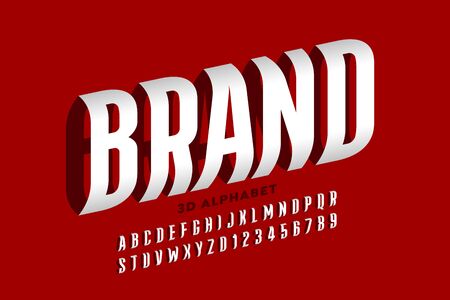 Three dimensional style font design, alphabet letters and numbersのイラスト素材