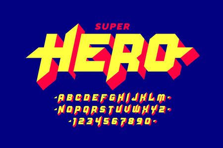 Comics style super hero font, capital alphabet letters and numbersのイラスト素材