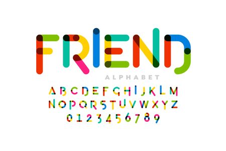 Playful childrens style colorful font design, alphabet letters and numbersのイラスト素材