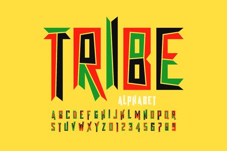 Tribal style font design, capital alphabet letters and numbersのイラスト素材