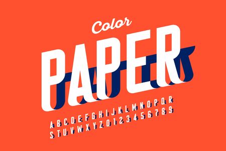 Paper craft style font design, alphabet letters and numbersのイラスト素材