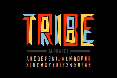 Tribal style font design, capital alphabet letters and numbersのイラスト素材