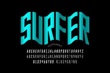 Water wave style font design, alphabet letters and numbersのイラスト素材