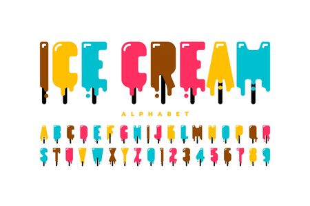 Melting ice pop ice cream font, alphabet letters and numbersのイラスト素材