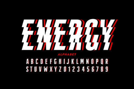 Lightning bolt style font design, alphabet letters and numbersのイラスト素材