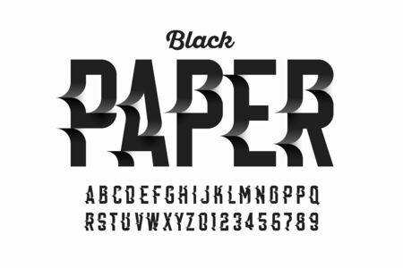 Black paper craft style font design, alphabet letters and numbersのイラスト素材