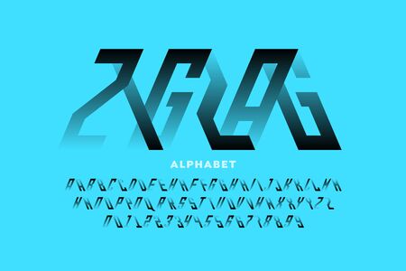 ZigZag style modern font, alphabet letters and numbersのイラスト素材