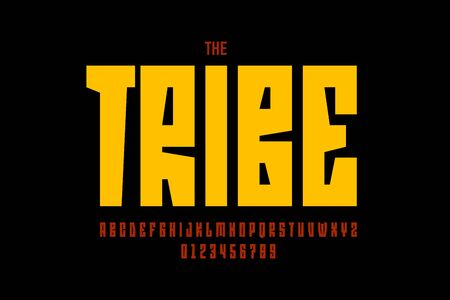 Tribal style font design, alphabet letters and numbersのイラスト素材