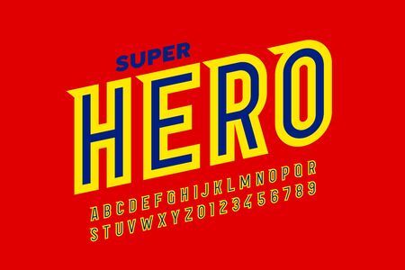 Comics superhero style font design, alphabet letters and numbersのイラスト素材