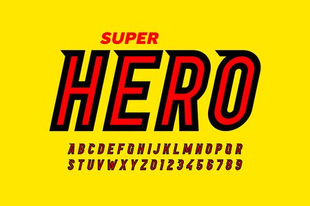 Comics superhero style font design, alphabet letters and numbersのイラスト素材