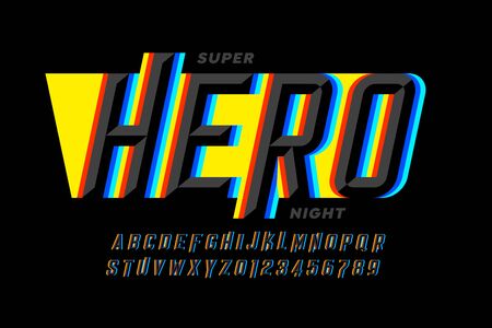 Superhero style comics font design, alphabet letters and numbersのイラスト素材