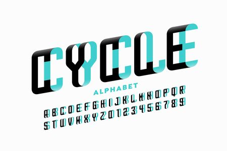 Cycle font, modern style 3d alphabet, letters and numbersのイラスト素材