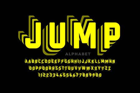 Jumping style font design, alphabet letters and numbersのイラスト素材