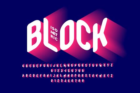 Isometric style font, alphabet letters and numbersのイラスト素材