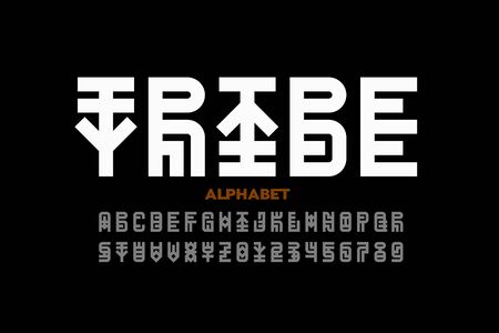 Tribal style font, alphabet letters and numbersのイラスト素材