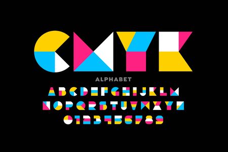 Geometric shapes style font design alphabet letters and numbersのイラスト素材
