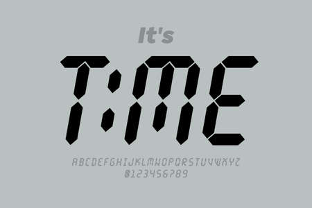 Digital clock style font design, alphabet letters and numbersのイラスト素材