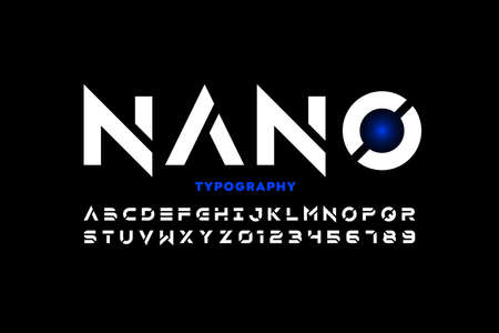 Technology style font, science alphabet, letters and numbersのイラスト素材