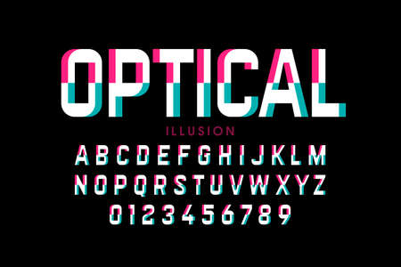 Optical illusion style font, alphabet letters and numbersのイラスト素材