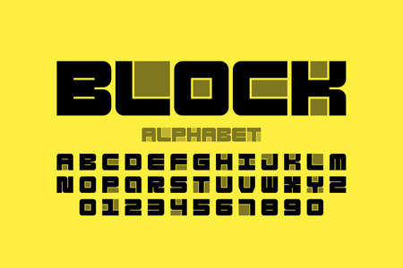 Block font, modular alphabet, letters and numbersのイラスト素材